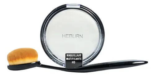 Kit Maquillaje Compacto Matificante HD Heburn Cod 526 con Brocha Rostro