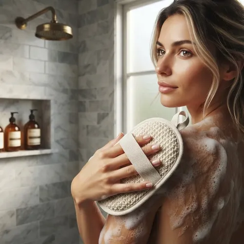 1x Manopla Esponja Lino Ducha Exfoliante Cuidado Corporal