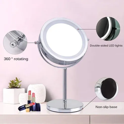 Espejo Maquillaje De Pie Luz Led 1x 5x A Pila Usb