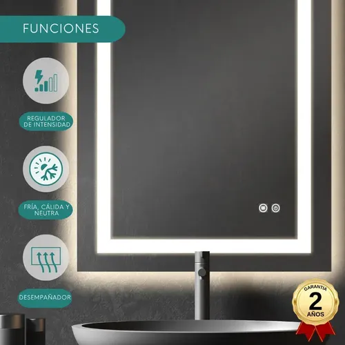 Espejo Inteligente Led Desempañador 60×80 Luz Cálida Y Fría