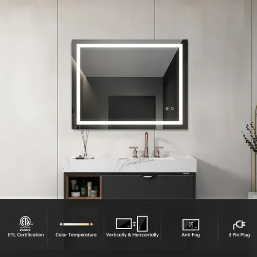 Espejo Digital Luz Led Táctil Desempañador Baño Rectangular Marco Pulido