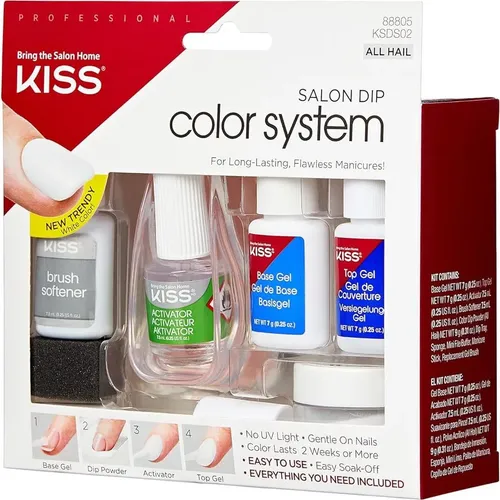Kit Dip Uñas Kiss All Hail Con Base Gel Top Gel Activator