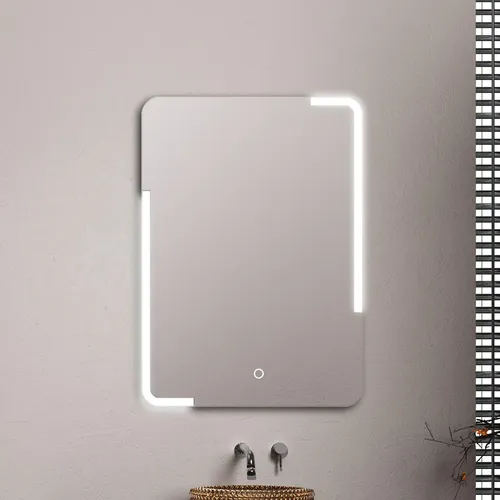 Espejo Rectangular Baño 50x70cm Luz Led Tactil Borde Pulido Marco Vidrio