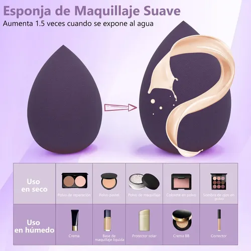 Esponjas Maquillaje 8pcs, Set Beauty Blender Con Estuche Púrpura