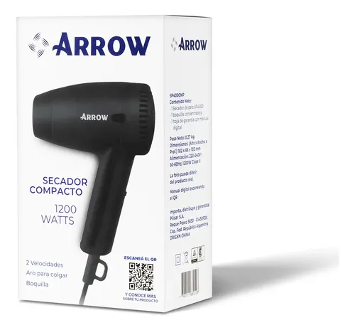 Secador De Pelo Arrow 4000np 1200w Motor Dc