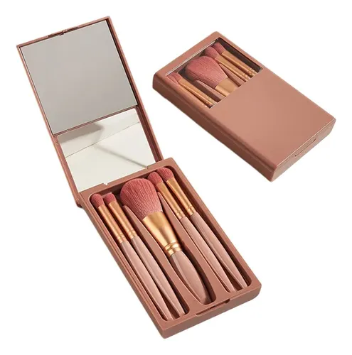 Juego De Brochas De Maquillaje De Cerdas Suaves Con Espejo,