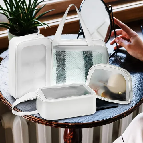 Set De Neceser Transparente Para Maquillaje Y Aseo
