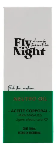 Aceite Masajes Calor Ligero Fly Night Body Neutro Oil 100 Ml