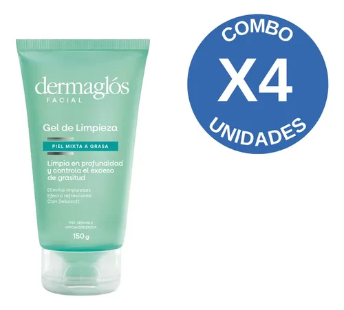 Combo X4 Dermaglos Gel Facial De Limpieza Purificante 150 Ml Grasa Día/noche