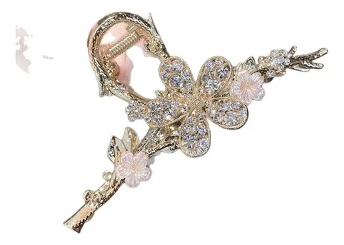 Broche De Pelo De Lujo Con Ramas De Flor De Durazno Y Pedrer