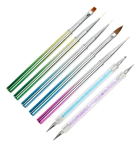 Kit De Decoracion X7 Pinceles Uñas Manicura Nails Tricolor