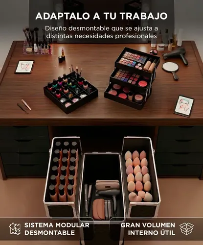 Valija Maletín Maquillaje Gadnic Porta Cosméticos 4 Bandejas Negro