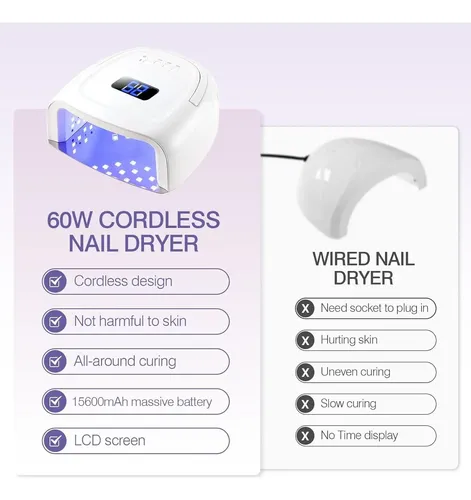 Lámpara De Uñas Led Uv Nailface Inalámbrica 60w Con