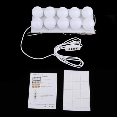 Espejo De Tocador Portátil Makeup Light, 10 Bombillas, 45 X