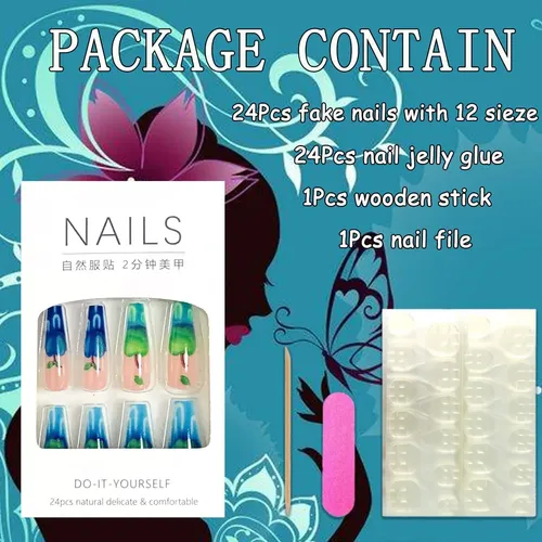 Uñas Postizas Acrílicas Extra Largas Estilo Ataúd Con