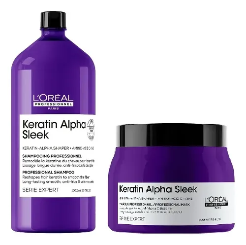 Kit Loreal Keratin Alpha Sleek Shampoo 1l + Mascara 500ml