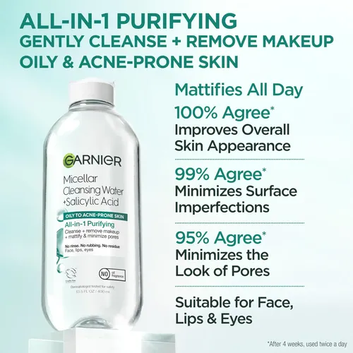 Agua Micelar, Ácido Salicílico Garnier, 400 Ml, Paquete De 2