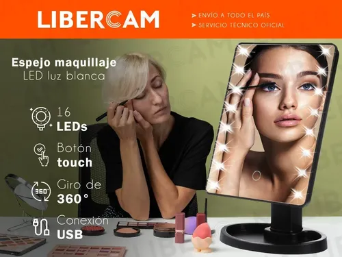 Espejo Maquillaje Tactil Luz 16 Led 3 Modos Touch Usb