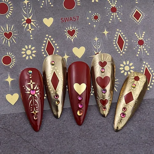 2 Hojas Calcomanías Para Uñas Diseño Corazones