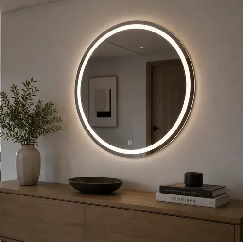 Espejo Led Baño Redondo 60x60cm, Táctil Moderno