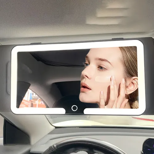 Espejo De Maquillaje Led Negro Para Coche Con Luz Táctil