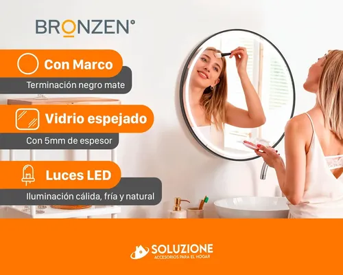 Espejo Redondo Luz Led Frontal 80cm Premium Fría Cálida