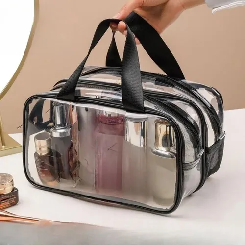 Bolsa De Maquillaje Organizadora Impermeable Pvc Café