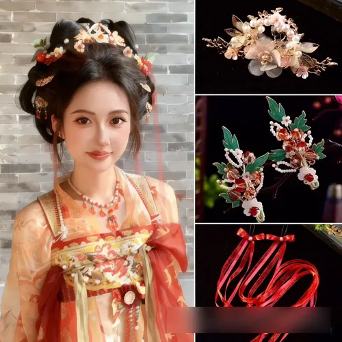 Juego De Accesorios Para El Cabello Rojo Con Flecos