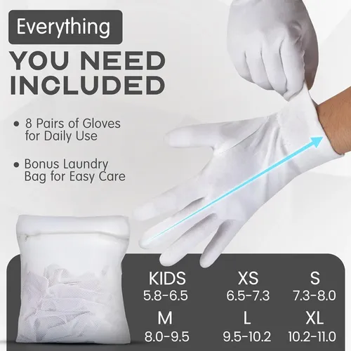 Guantes Algodón Blancos Hidratantes Para Dormir 8 Pares