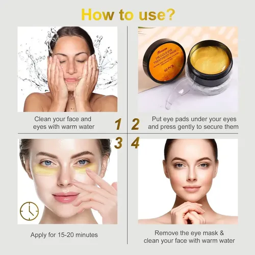 Parches para Ojos de Oro 24K y Colágeno, Pack con 60 Unidades, para Todo Tipo de Piel