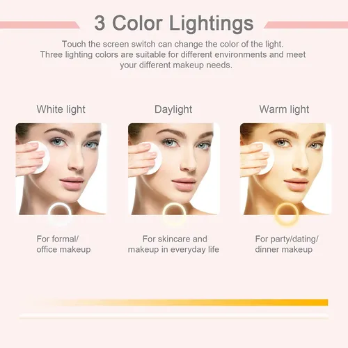 Espejo De Maquillaje Deweisn Con Luz Led Plegable Rosa