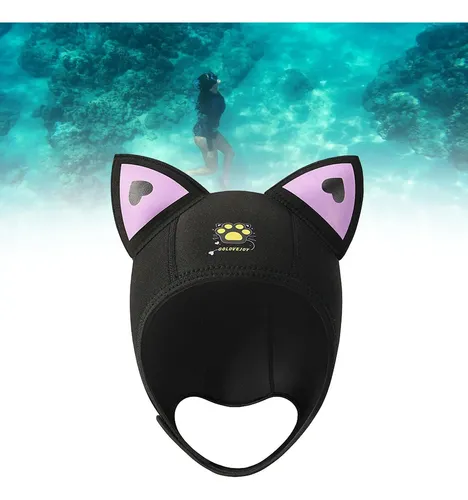 Gorro De Neopreno Con Orejas De Gato Para Buceo, Gorro Negro