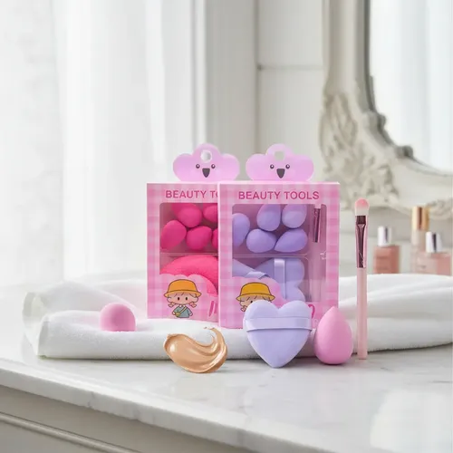 Set De Mini Esponjas Blender Flufy Y Pincel Para Maquillaje
