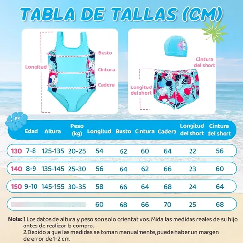 Traje De Baño Para Niñas Con Gorro 7-11 Años