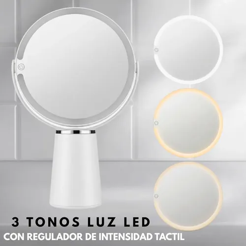 Espejo Con Luz Led Touch Recargable Usb 3 Tonos Maquillaje