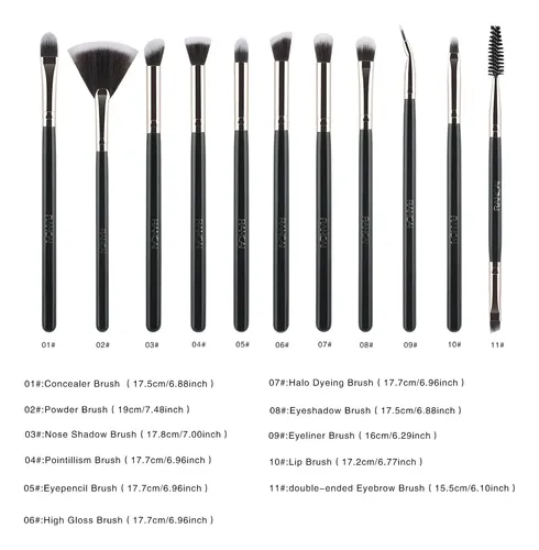 Set De 11 Brochas De Maquillaje Rancai En Negro Y Dorado