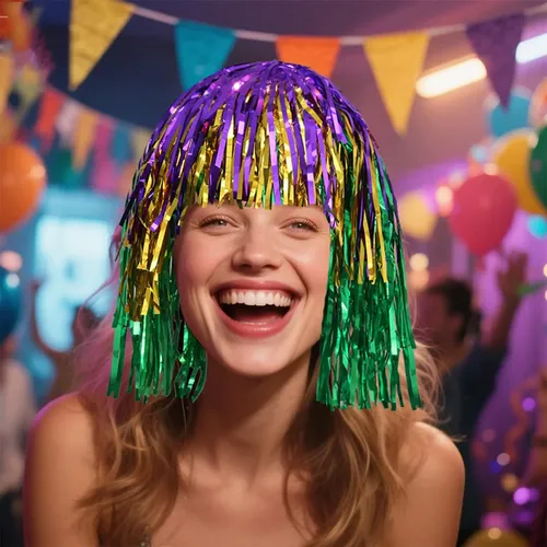 Peluca De Plástico Con Forma De Lluvia, Sombrero, Peluca, Fi Multicolor