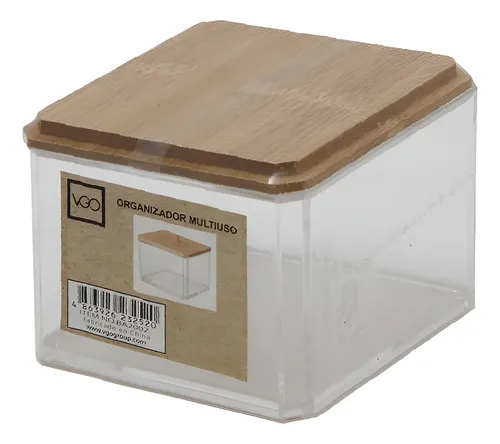 Organizador Multiuso Con Tapa Vgo Cuadrado Acrílico Y Bambu Color Transparente