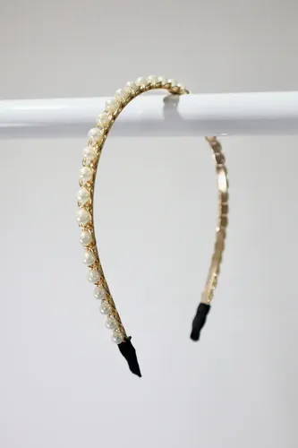 Vincha Pelo Fiesta Novia Tiara Perlas Strass Dorado Plateado Color Perlas Cadena