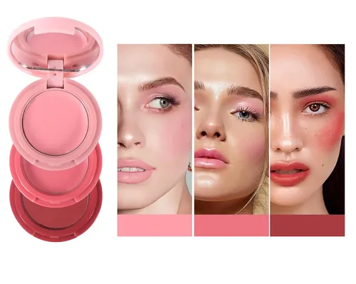 Kit 3 Piezas Rubor En Crema Apilable Labios Mejillas Mate