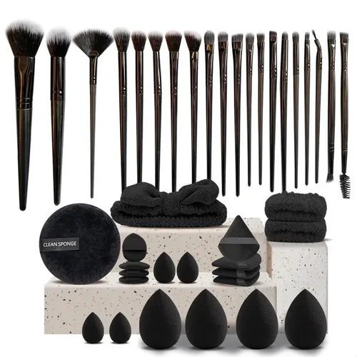 Set De 40 Esponjas De Maquillaje, Brochas Y Brochas Para El