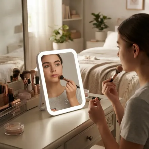 Espejo De Maquillaje Luz Led Touch Carga Usb