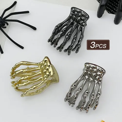 Pinza De Pelo Mano Esqueleto 3 Unidades Accesorio Gótico Met