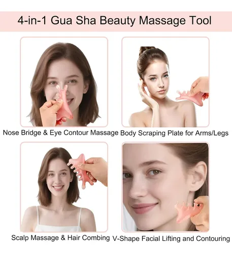 Set 4 En 1 Herramienta De Resina Gua Sha Masaje Cuero Cabell