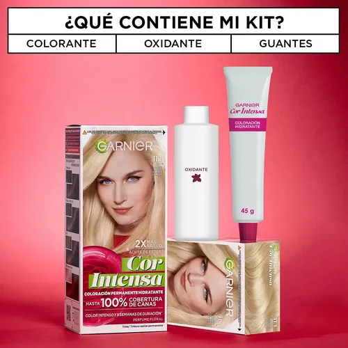 Kit Coloración Permanente Garnier Hidratante Cor Intensa Tono 11.1 Rubio Ultra Claro Ceniza
