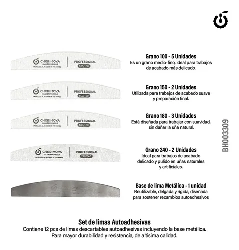 Set Lima Metálica +12 Limas Autoadhesivas Repuesto Cherimoya