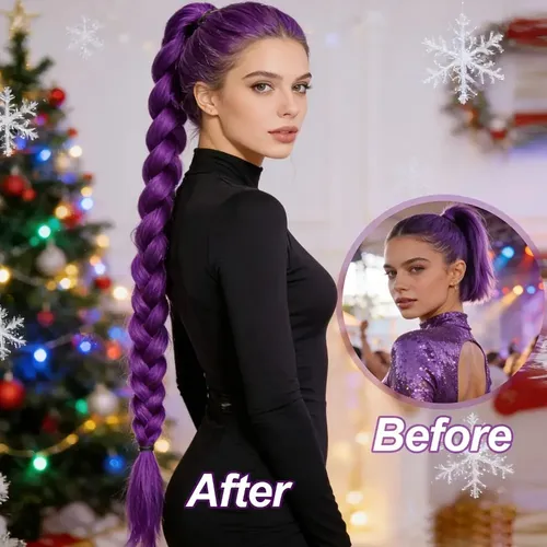 Coleta Trenzada Morada Con Pinza Accesorio Cabello Mujer Púrpura