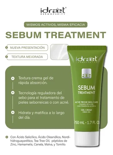 Crema Gel Regulador Acne Sebum Treatment Matifica 50g Idraet