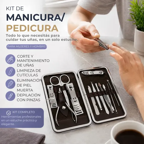 Set Manicure Estuche 12 Piezas Acero Inoxidable Cuidado Uñas