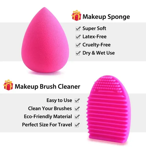 Set De Brochas Para Maquillaje Beakey, + Esponja + Limpiador